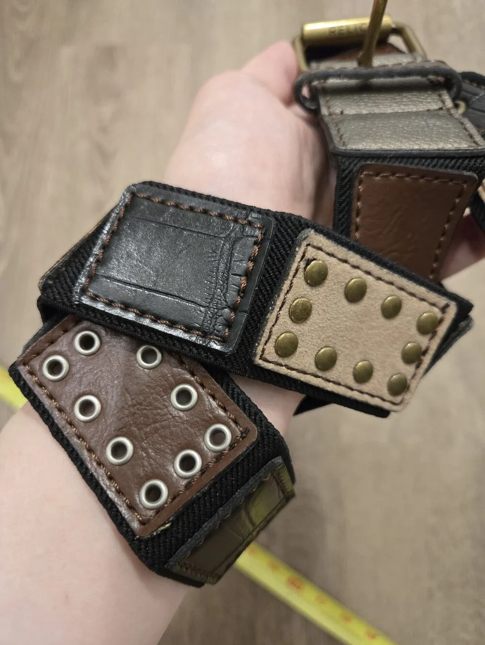 FOSSIL/Relic Fairy Patchwork Stud Grommet Faux Leather Belt Sz32-36